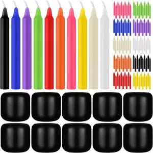 마법 세트용 10개의 홀더로 색칠된 100개의 미니 주문 양초 의식용 스틱 차임 작은 테이퍼 제단 위카 마녀