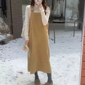 코듀로이 멜빵 롱 원피스 가을 겨울 캐주얼 베이직