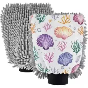 우단 귀여운 스캘럽 화이트 마이크로파이버 워시 미트 11.8인치 자동차용 워싱 스크래치 없는 드라이클리닝