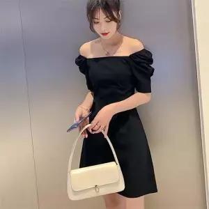 오픈숄더 가능한 퍼프 소매 데일리 미니 원피스