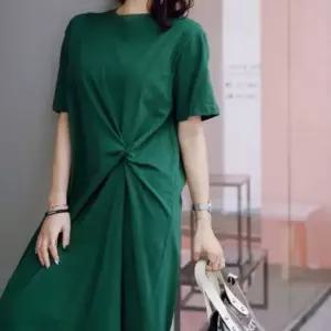 3컬러 허리 트위스트 슬림라인 여름 반팔 롱원피스