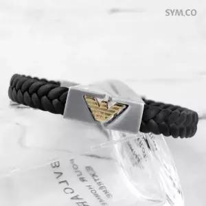 알마니 EGS3253 독수리 엠블럼 골드 로고 ID 바 블랙 남자 우레탄 팔찌 d