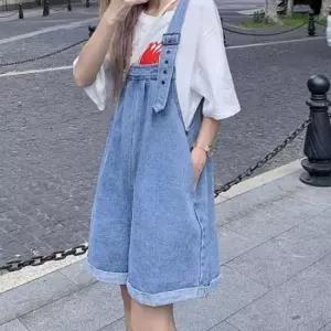 [SBD] 여름 데님 멜빵 반바지 여성 점프수트 통바지