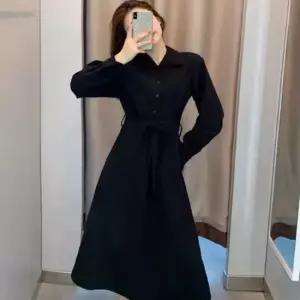 날씬라인 허리끈 셔츠형 깔끔한 블랙썸머원피스