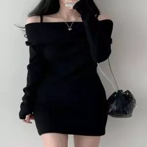 페미닌무드 연말룩 여리핏 오프숄더 골지 미니원피스