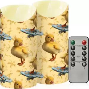 알라자 옐로우 퍼니 덕 스케이트보드 불 없는 양초와 리모컨 LED 깜빡임 배터리 작동식 전동 필러 티