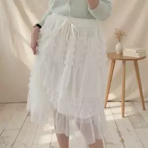 여성 쉬폰 시스루 프릴 캉캉 밴딩 발레 스커트