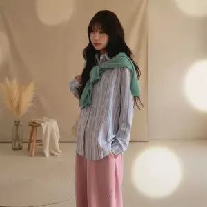 여성용 오버사이즈 스트라이프 캐주얼 셔츠