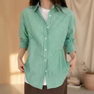 여성용 오버사이즈 스트라이프 코튼 셔츠 봄여름가을용