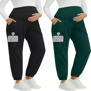 오크가든 2팩 여성용 임부 스크럽 팬츠 6포켓 조거 임신 신축성 소프트 작업복 하의