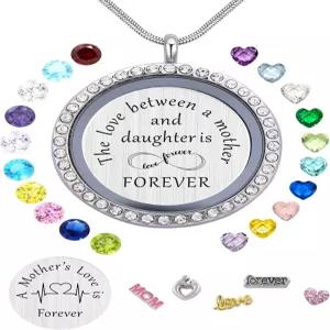 탄생석이 달린 최고의 선물 플로팅 참 리빙 메모리 로켓 30mm 스테인리스 스틸 목걸이