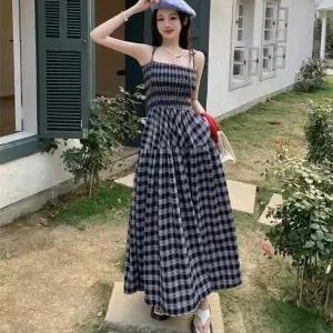 여름 체크원피스 튜브탑 롱원피스 가슴밴딩 데이트룩