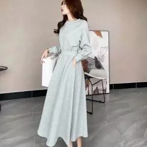 탄탄한 허리 밴딩 라운드넥 데일리 편안한 원피스