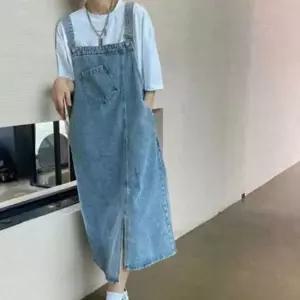 멜빵 스커트 여성 데님 언발란스 치마 캐주얼