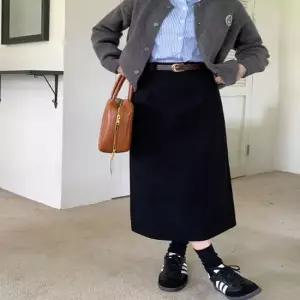 여성 2컬러 골지 하이웨스트 A핏 롱스커트 벨트세트