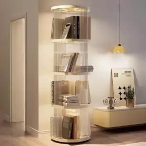 5단 이동식 회전책장 원목 소재 실용적 수납형 거실 인테리어용 다기능 문서 도서 정리 선반
