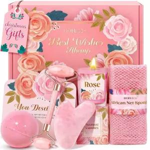 Bofuoos 배쓰밤, 크리스마스 스타킹 스터퍼 선물 세트, 천연 유기농 거품 목욕 탄산, 핑크