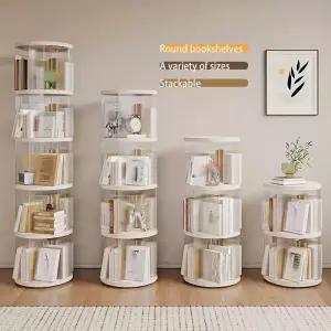 360도 회전 이동식 투명 원목 3단 4단 5단 코너 수납 선반 북트리 인테리어 책장