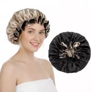 YBEATY 실크 새틴 보닛 이중 레이어 수면 양면 헤어 캡 곱슬머리용 새틴 보닛 루즈핏 양면 수면 캡 샤워 캡