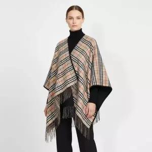 [버버리] 체크 울 리버시블 프린지 케이프 153457921