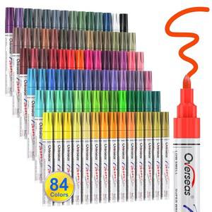 해외 84가지 색상 페인트 펜 오일 기반 영구 마커 - 바위, 나무, 금속, 유리, 플라스틱, 고무, 캔버스, 종이용 다색, 빠른 건조, 방수, 변색 방지, 중간 팁 페인트 마커