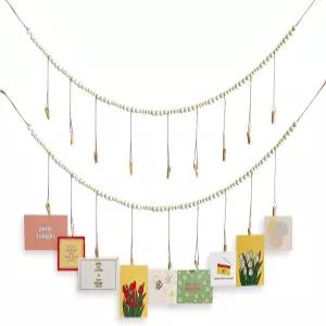 Kuailiahai 2pcs 걸이 사진 전시 나무 구슬 벽 장식 18개의 클립 57인치 Boho 홀더 침실 거실 십대 소녀