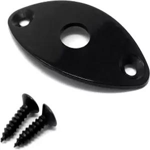 기타 및 베이스용 블랙 타원형 잭 플레이트(스크류가 있는 곡선형 금속 축구공 모양 JPF30-BLK)