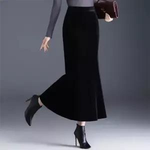 스커트 하프 롱 여성 러블리 랩 가을겨울 머메이드 벨벳 A라인 다올4