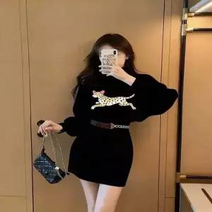 스커트 캐주얼 여친 니트 검정 트렌디 아이템 슬림 원피스시크 HT4