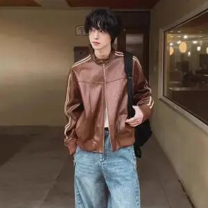 남자 가을 메일라드 트렌드 데일리룩 PU가죽 자켓 상의 항공 점퍼 코트 가죽 인기3