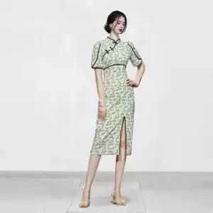 EAMT 빈티지 원피스 여사친 슬림 프린트 단추 트임 그라데이션 플라워 다이얼 EUNG5