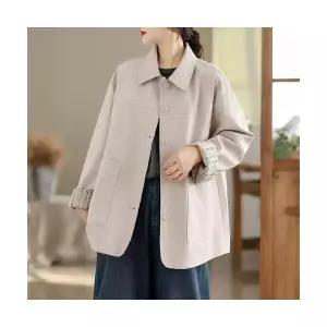 EAMT 여성 가죽 코트 칼라 싱글 블레이저 YJ1