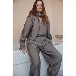 [국내] ZARA 자라 스트라이프 벌룬 벨트 팬츠 - 그레이141936