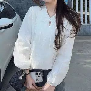 여성 레이스 리본 블라우스 프릴 긴팔