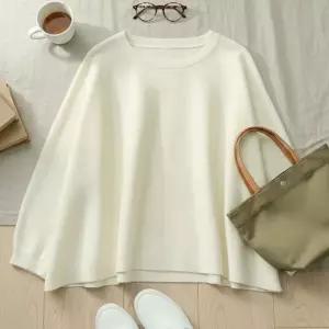 [옷자락]여성 봄 간절기 캐주얼 라운드넥 루즈핏 가오리 니트 티셔츠