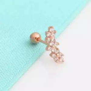 미니피어싱 금침 쓰리플라워 로즈골드 큐빅 꽃 피어싱 14K