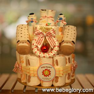 화이트 크리스마스 기저귀케익2단_완성품/기저귀포함