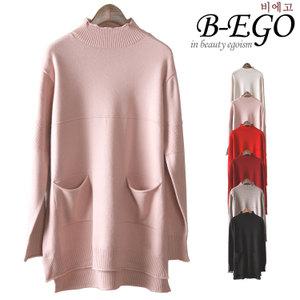 C784_주머니 루즈핏 반폴라 롱니트