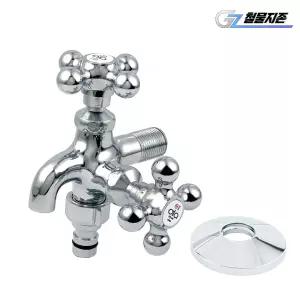 국산 디아 왕킹 두갈래 수도꼭지 온수 일반 베란다 양갈래 세탁기 연결