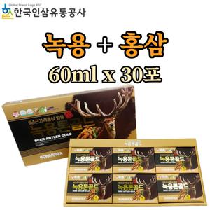 한국인삼유통공사 6년근 고려홍삼 녹용톤골드 60ml x 30포 홍삼 녹용 농축액 추출액 엑기스 즙 액기스