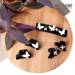 [KNOTXKNOT]  셀룰로오스 자개 나비 플라워  자동핀 미니 집게핀