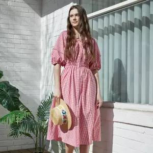 (레코브) 잔체크 반팔 원피스(LC21C6OP011X)