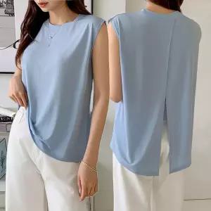 여성 여름 데일리 루즈핏 민소매 티셔츠 뒤트임 나시