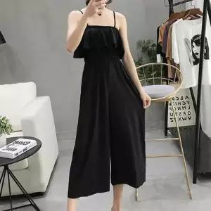 ONM 끈나시 점프수트 허리 가슴선 밴딩 7부기장 와이드핏