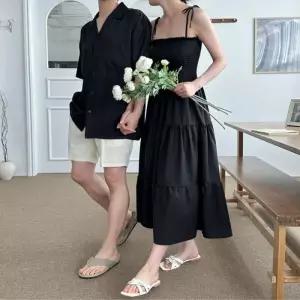 ONM 남녀 바넬 커플룩 비치웨어 썸머셔츠 스모크 롱원피스