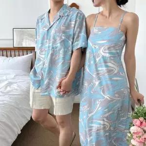 ONM 남녀 웨이브 커플룩 비치웨어 썸머셔츠 스모크원피스