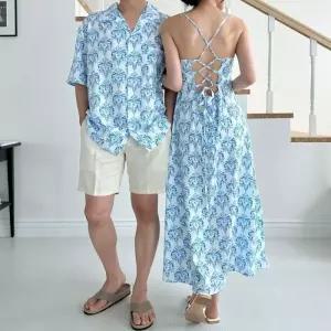 ONM 남녀 데칼 커플룩 비치웨어 썸머셔츠 남방 끈원피스