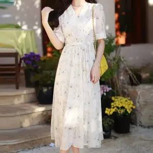 ONM 플라워패턴 브이넥 랩원피스 A라인 쉬폰 어깨셔링