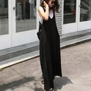 ONM 빅사이즈 U넥 블랙 오버핏 와이드 점프수트