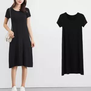 [라일리의류] Rly 라운드넥 반팔원피스 무지 심플 비스코스 홈 원피스